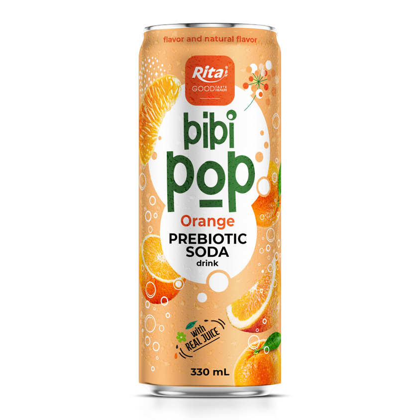 Bibi Pop Prebiotic Soda Drink With Real Orange Juice 330mL Can